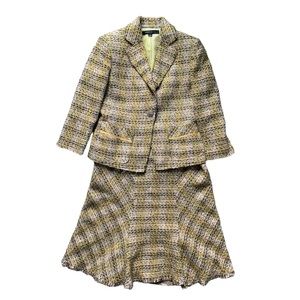 Anne Klein Suit Yellow Tweed Skirt Suit Set 6